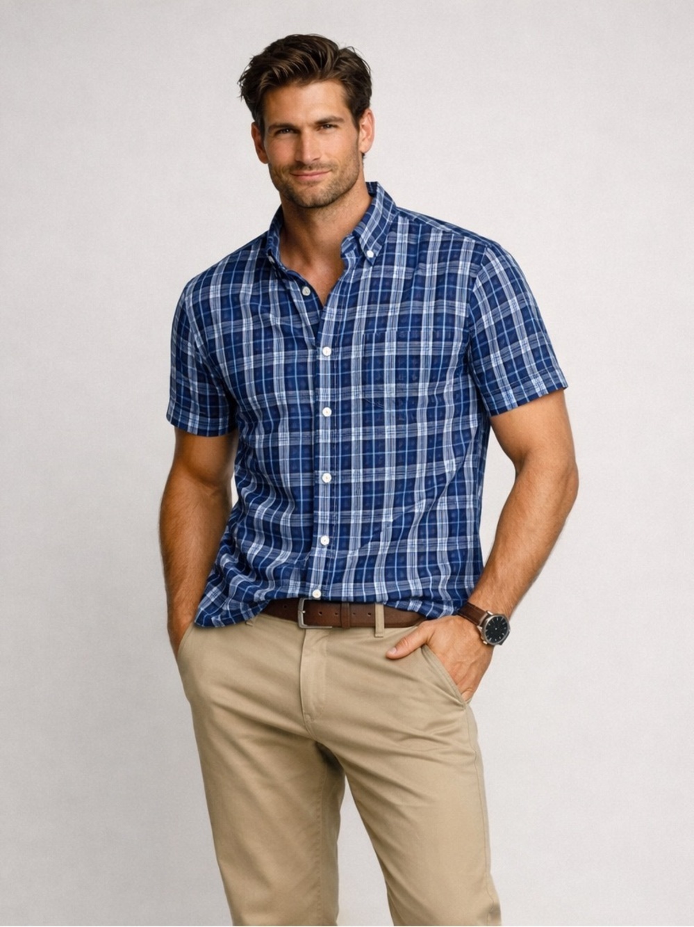 J.Crew Plaid Button Down Shirt Blue White 100% Cotton Size L
